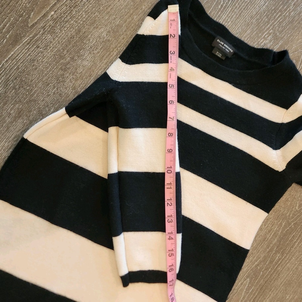 Club Monaco Wool Stripe Sweater Dress XS Black Cream Parisian Quiet Luxury - Picture 12 of 13